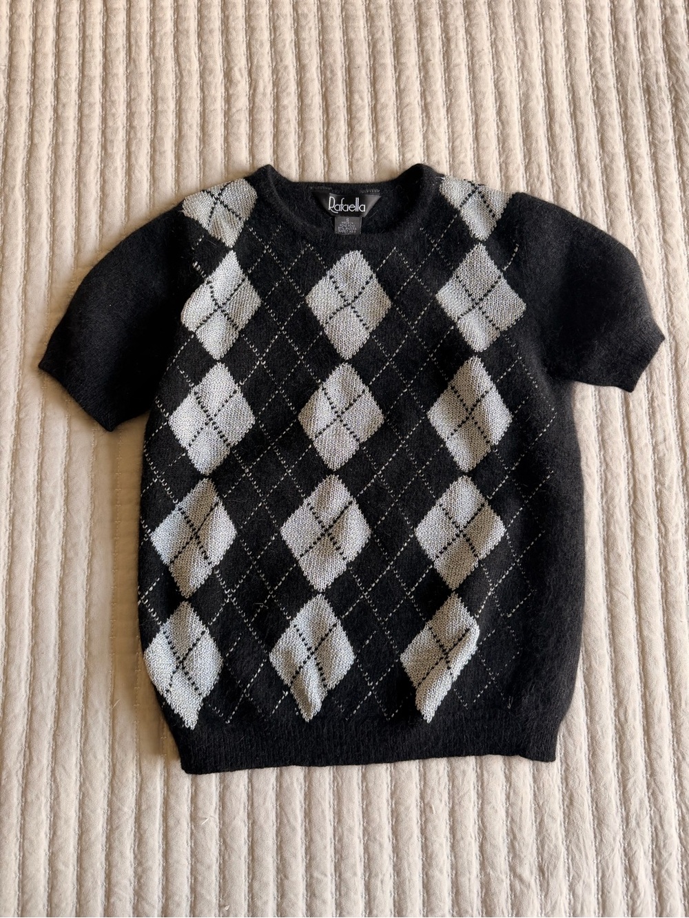Vintage Rafaella Black & Light Gray Argyle Short Sleeve